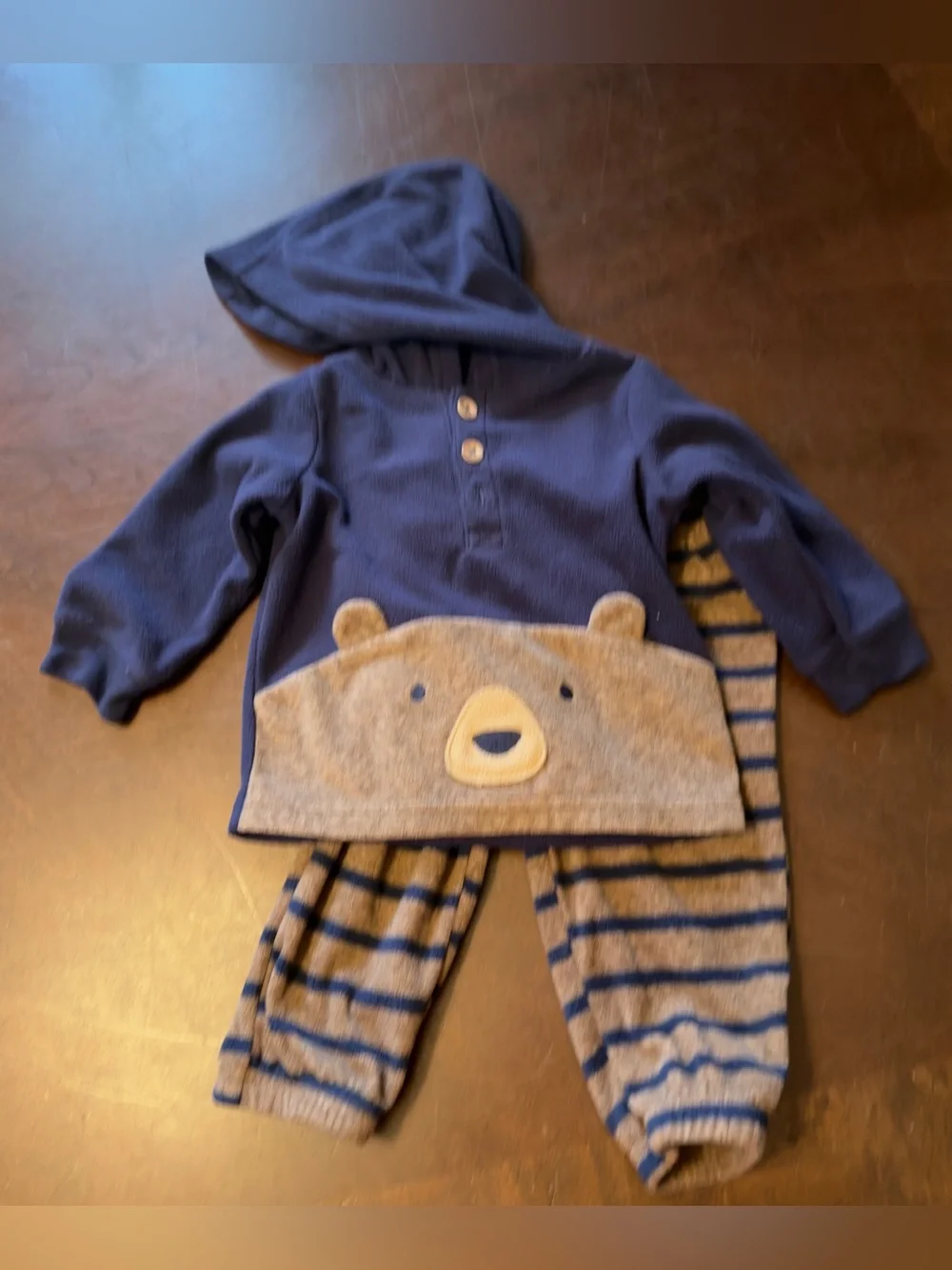 Child of Mine by Carter’s Baby Boy Bear Hooded Top & Striped Pants 2-Piece 6-9 M
